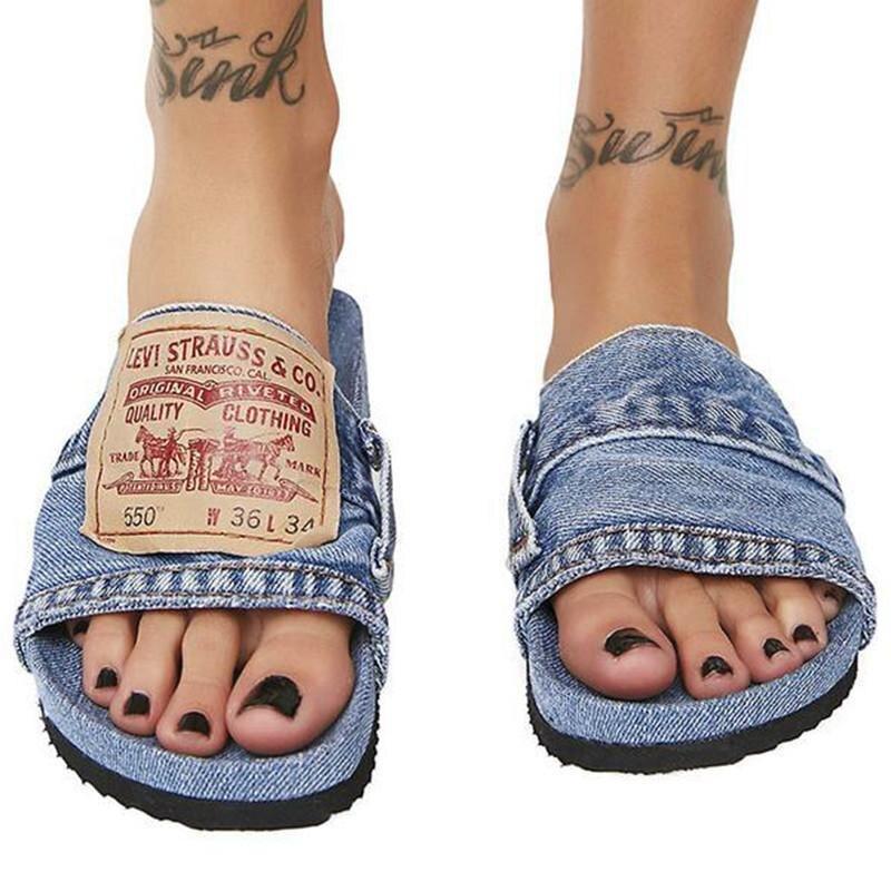 Denim Cool Round Head Flat with Non-slip Comfortable