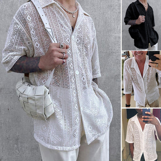 Men’s summer see-through lace shirt