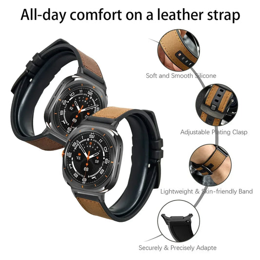 Leather Silicone Strap for Samsung Galaxy Watch 7 Ultra 47mm SmartWatch Band for GALAXY WATCH 7 Ultra Replacement Wristband