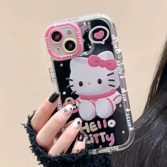 Cute Girl Cartoon Kawaii Hello Kitty Mirror Phone Case For iPhone 16 15 14 13 12 11 Pro Max XR XS MAX 7 8 Plus Y2K Lovely Cover