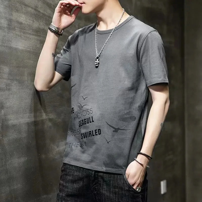 Loose Short Sleeve round Neck T-Shirt Thin Summer Casual Style for Men Breathable Streetwear Student Stall Short T-Shirt