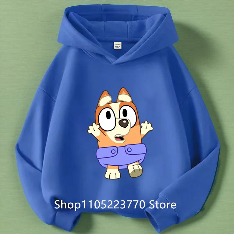 Kids Bluey Hooded Sweatshirt Fall Winter Warm Soft Pullover Comfortable Playwear for Boys Girls