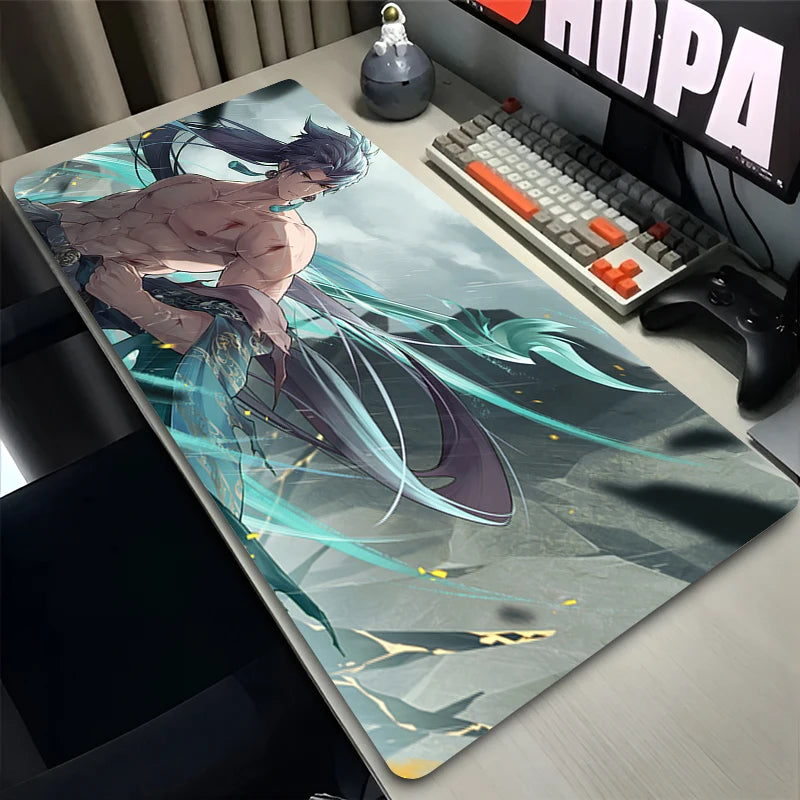Gamer Mousepad Gaming Cabinet Mouse Pad Large Mouse Mat Natural Rubber Mat Wuthering Waves Jiyan PC Desk Mats Design Mousepads