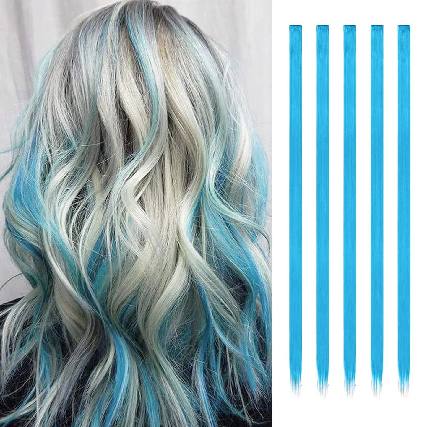 Synthetic 5PCS Colorful Hair Extensions Party Highlights Colorful Clip in Hair Extensions Straight Hairpieces for Women Girls