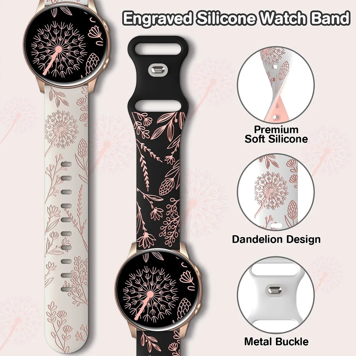 NEW Silicone Strap For Galaxy Watch 4/5/6/7 20mm 44 45mm 5 Pro 40mm Two-Tone Dandelion Band for correa Galaxy Watch 6 classic