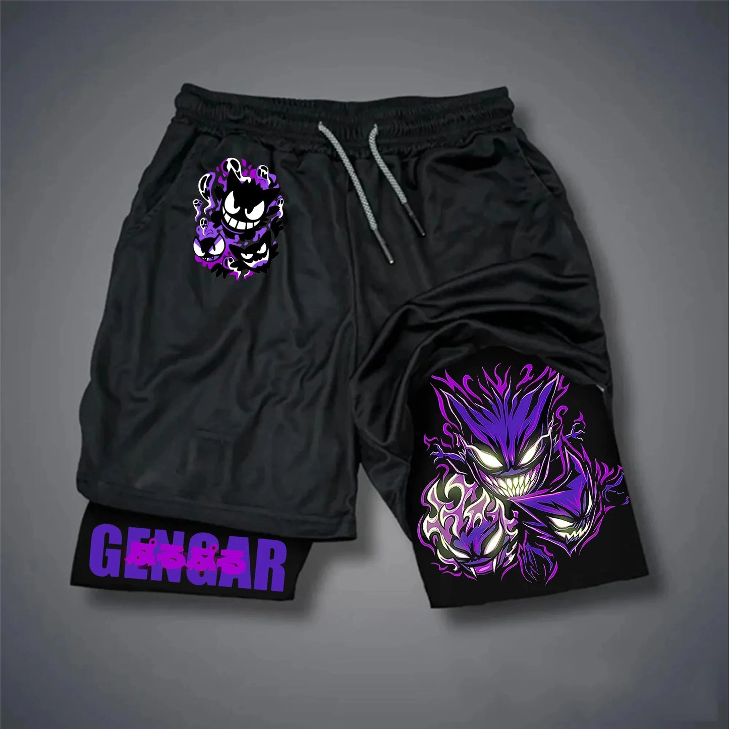Gym Shorts Man Anime Pokemon Gengar Print Summer Y2k Clothes Quick-drying Pants Double-layer Compression Sport Basketball Shorts