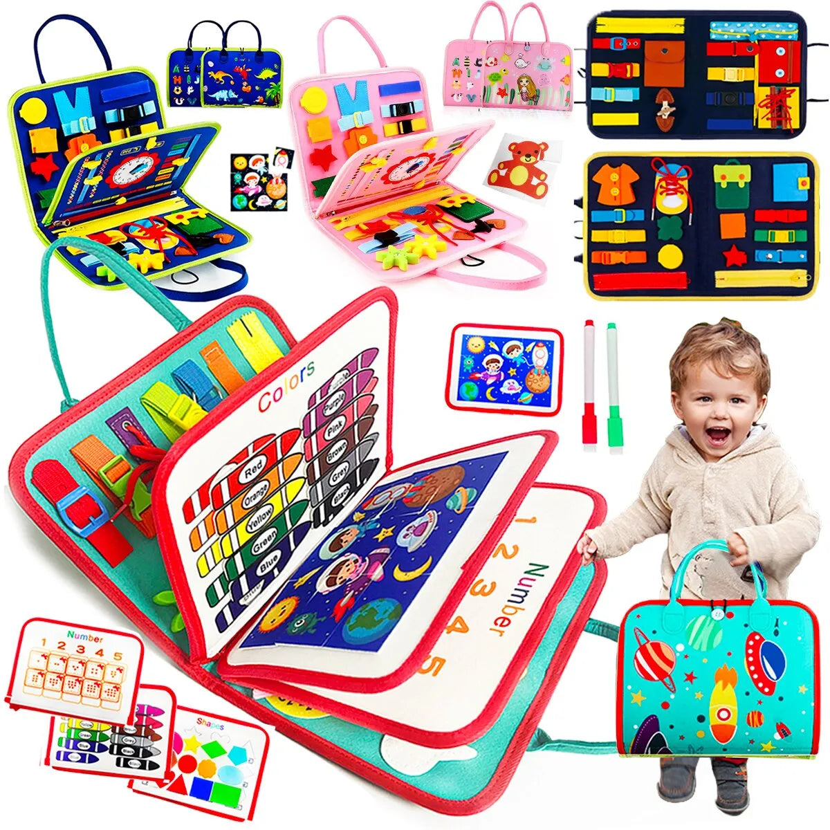 Tablero ocupado Montessori, juguetes para niños pequeños, juguete sensorial, aprendizaje preescolar, actividades educativas de viaje para niños, habilidades motoras finas