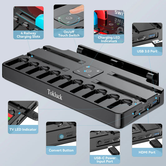 Nintendo Switch Joycon Charger Game Card Slot Switch TV Dock Station with HDMI & 3.0 USB Port for Switch OLED Storage Charging Stand