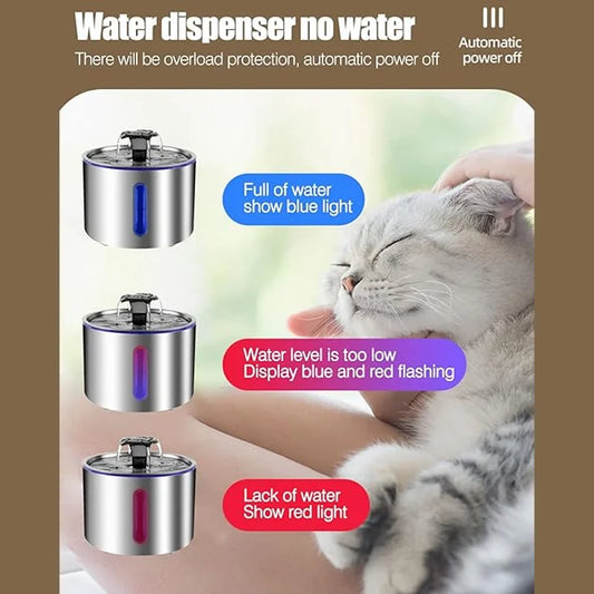 Pet Water Fountain 304 Stainless Steel Automatic Cat Drinking Fountain  2.5L Smart Water Dispenser with Transparent Window