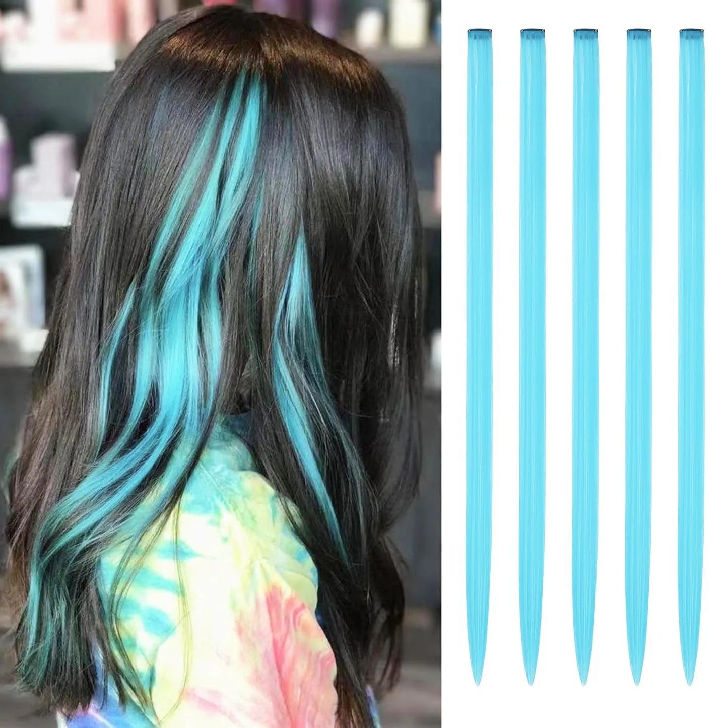 Synthetic 5PCS Colorful Hair Extensions Party Highlights Colorful Clip in Hair Extensions Straight Hairpieces for Women Girls