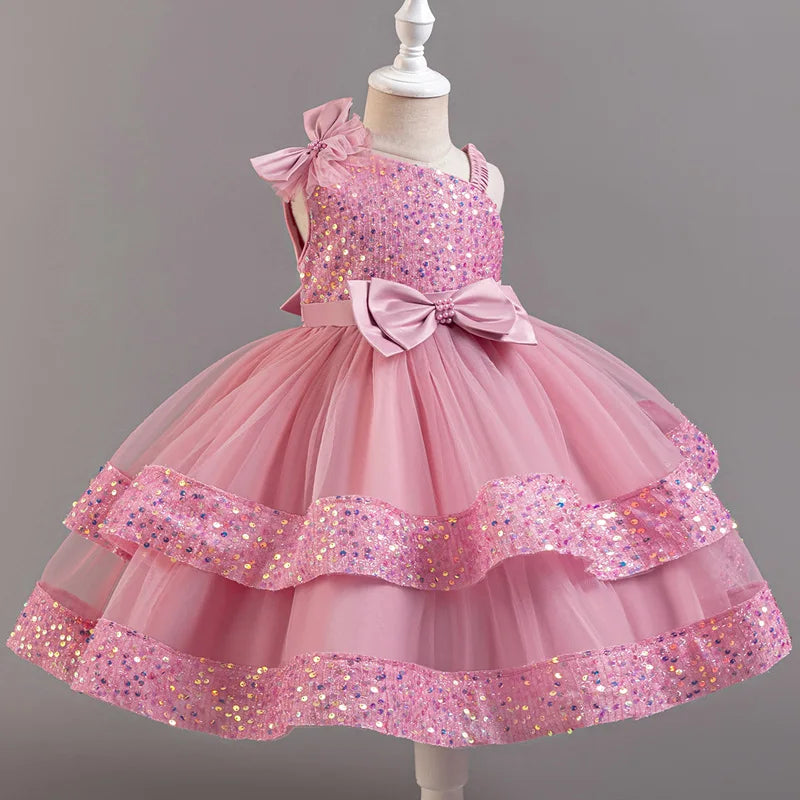 Flower Princess Sequins Baby Wedding Christmas Party Short Sleeveless Dress Birthday Party Wedding Flower Girl Sweet Cute Dress