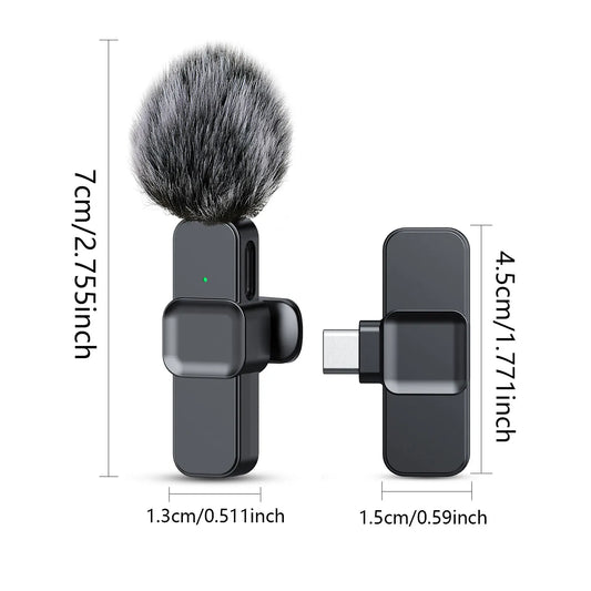 Wireless Lavalier Microphone  Portable Audio Video Recording Mini Live Interview Recording  Gaming For iPhone Type C Mic