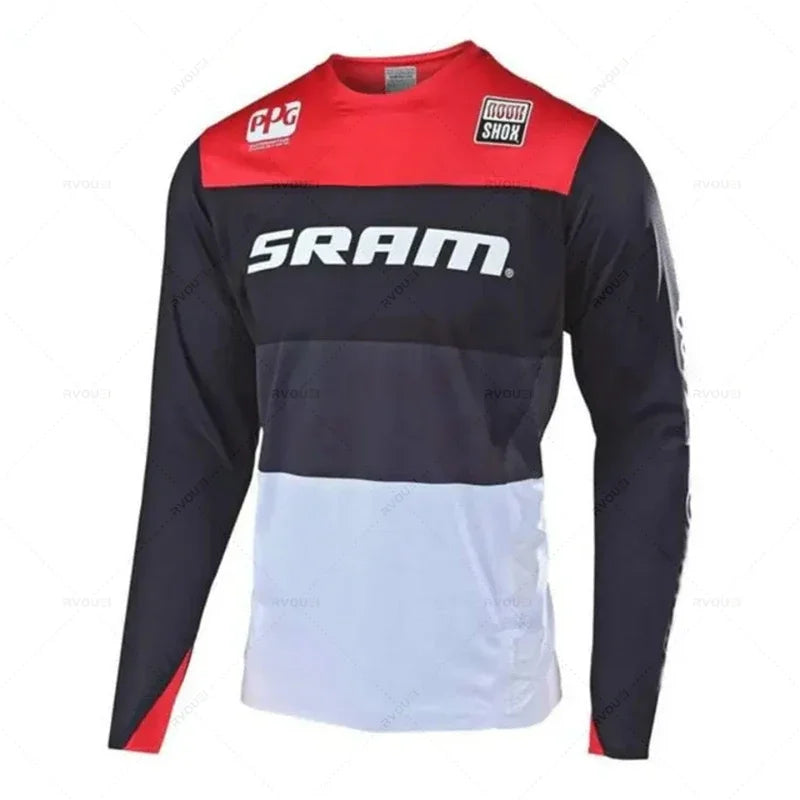 New Sram Motorcycle Off-Road Long Sleeve Cycling Jersey DH Downhill Endurance Race MTB Polyester Breathable Quick-Drying T-Shirt