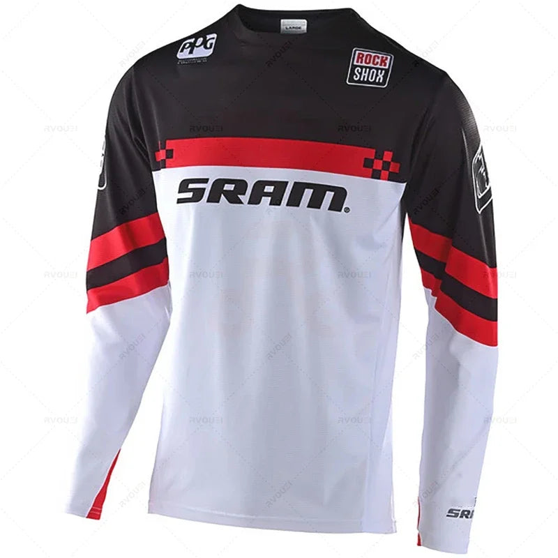 New Sram Motorcycle Off-Road Long Sleeve Cycling Jersey DH Downhill Endurance Race MTB Polyester Breathable Quick-Drying T-Shirt