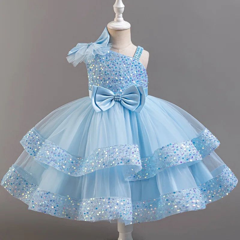 Flower Princess Sequins Baby Wedding Christmas Party Short Sleeveless Dress Birthday Party Wedding Flower Girl Sweet Cute Dress