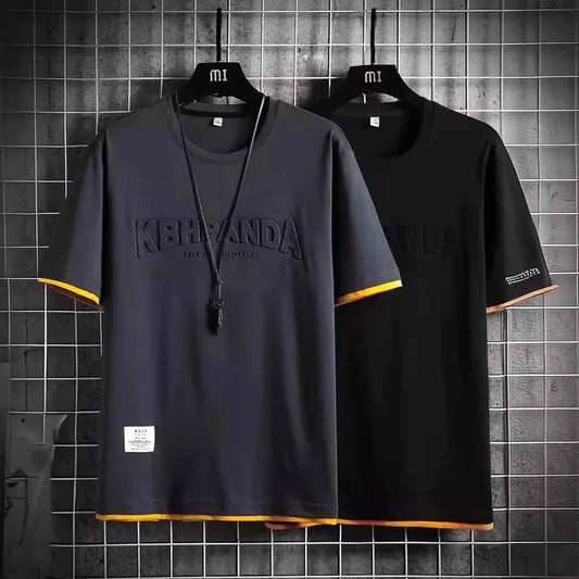 2025 Summer New Men's Short Sleeve T-Shirt Hong Kong Style Loose Fit Versatile Ice Silk Thin Clothing Youth Trendy