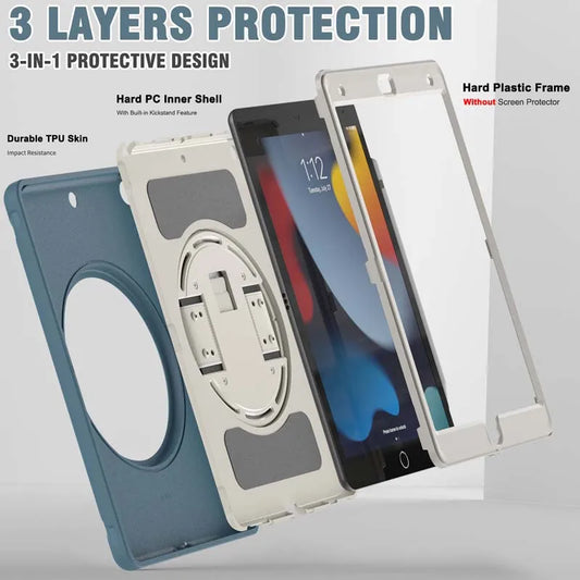 360 Degree Rotate Stand Case For iPad 9 8 7 7th 8th 9th Generation 10.2 inch Drop Resistance Cover with Pencil Holder Hand Strap