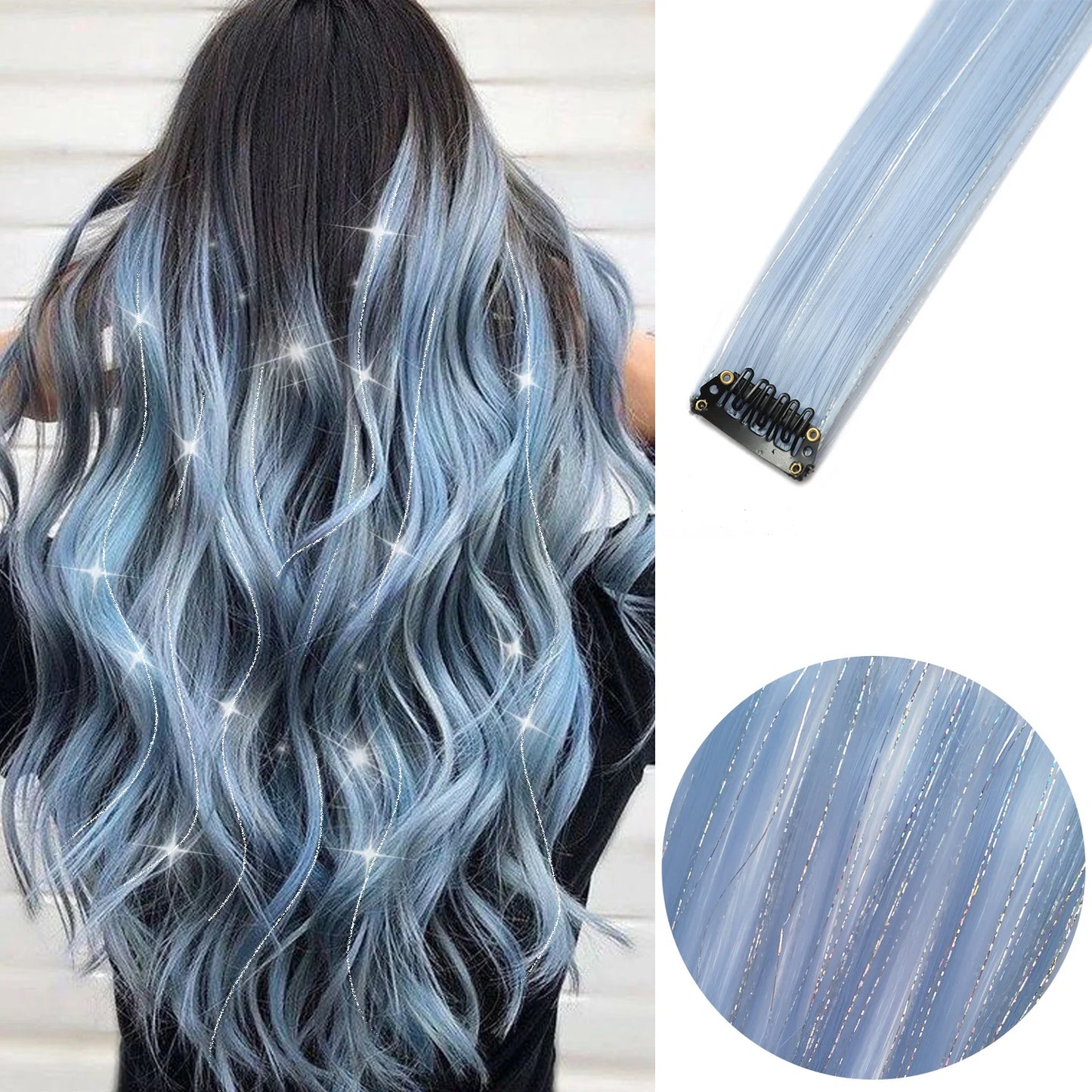 Clip in Hair Extensions 6pcs/pack Colored Party Highlights 22 inches Multi-colors Straight Hair Synthetic Hairpieces Purple Pink