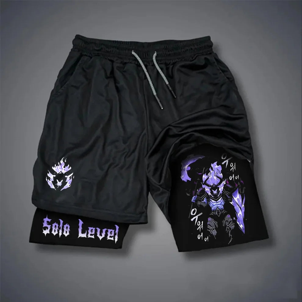 Anime Solo Leveling Shorts Man Double-layer 2-1 Compression Sport Gym Basketball Shorts Quick-drying Pants Sweatpants Summer Y2k