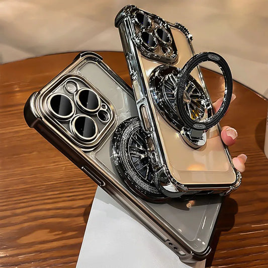 Luxury Plating  Airbag Shockproof Case For iPhone 16 Pro Max 11 12 13 14 15 Pro Max For Magsafe Rotating Gyro Stand Phone Cover