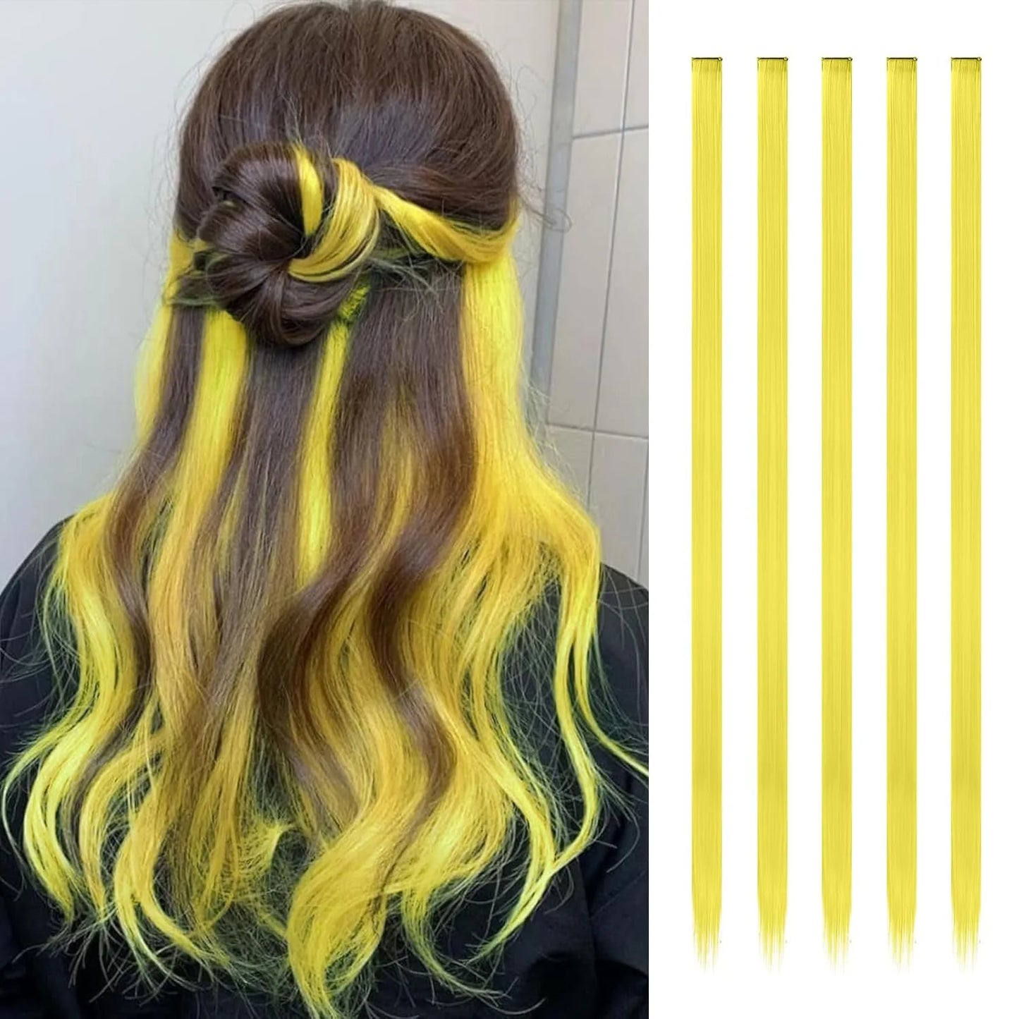 Synthetic 5PCS Colorful Hair Extensions Party Highlights Colorful Clip in Hair Extensions Straight Hairpieces for Women Girls