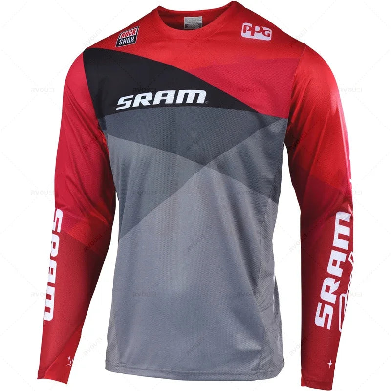 New Sram Motorcycle Off-Road Long Sleeve Cycling Jersey DH Downhill Endurance Race MTB Polyester Breathable Quick-Drying T-Shirt