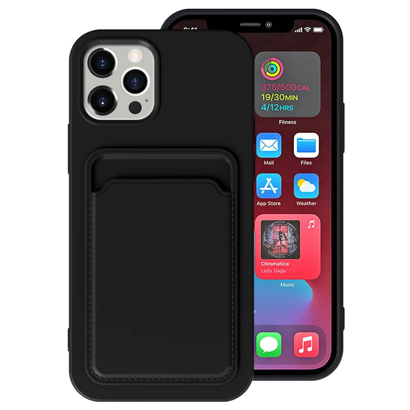 Push Card Slot Matte Soft TPU Bumper Case For iPhone 16 15 14 13 12 11 Pro Max Plus Mini X XS XR Max Shockproof Wallet Cover