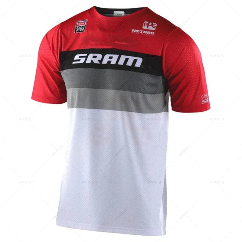 New Sram Motorcycle Off-Road Long Sleeve Cycling Jersey DH Downhill Endurance Race MTB Polyester Breathable Quick-Drying T-Shirt