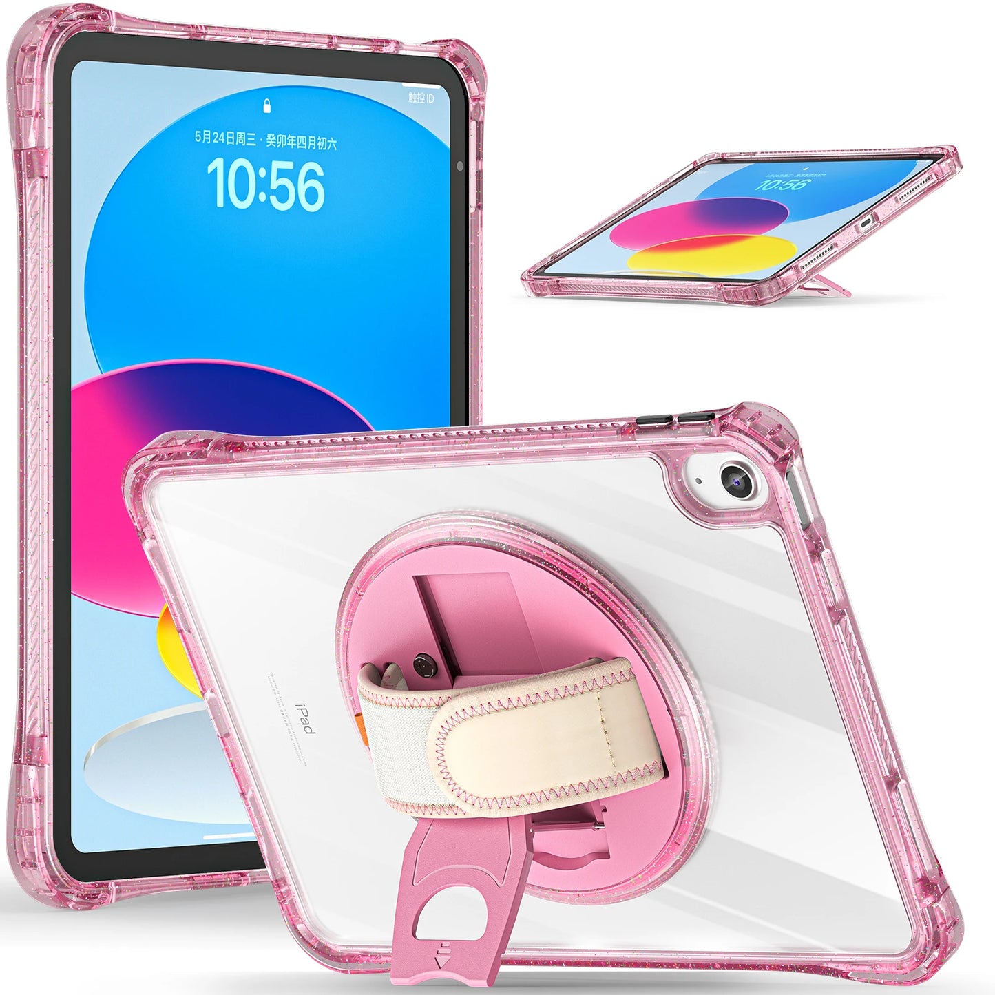 For ipad 10th Generation Case 10.9 inch 2022 Shockproof Transparent Wrist Strap Rotating Stand For ipad 10th A2757 A2777 A2696