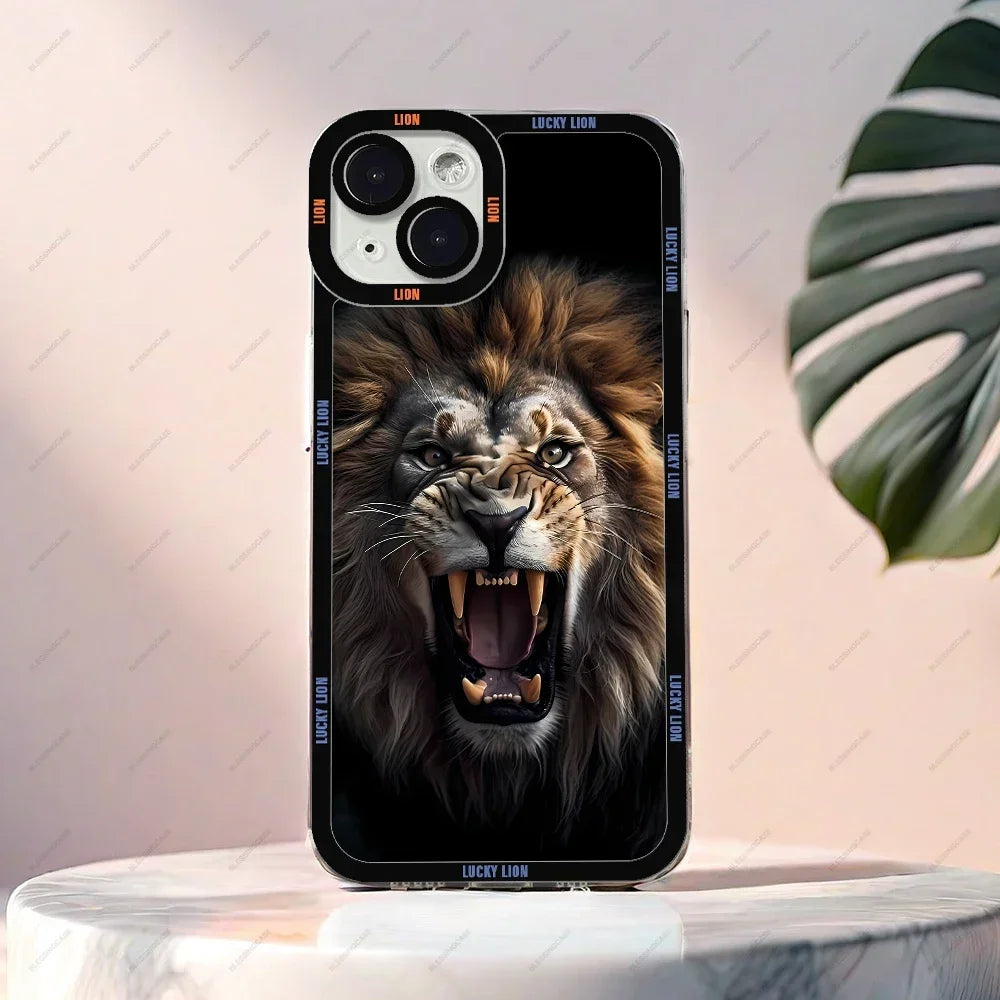 Lion Pattern Phone Case For iPhone 16 15 14 13 12 11 Plus Pro Max Mini XS X XR Soft Silicone Cover