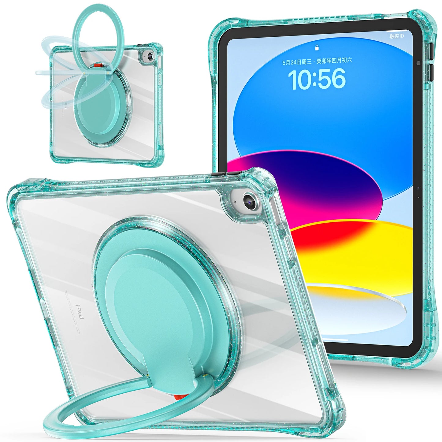 For ipad 10th Generation Case 10.9 inch 2022 Shockproof Transparent Wrist Strap Rotating Stand For ipad 10th A2757 A2777 A2696