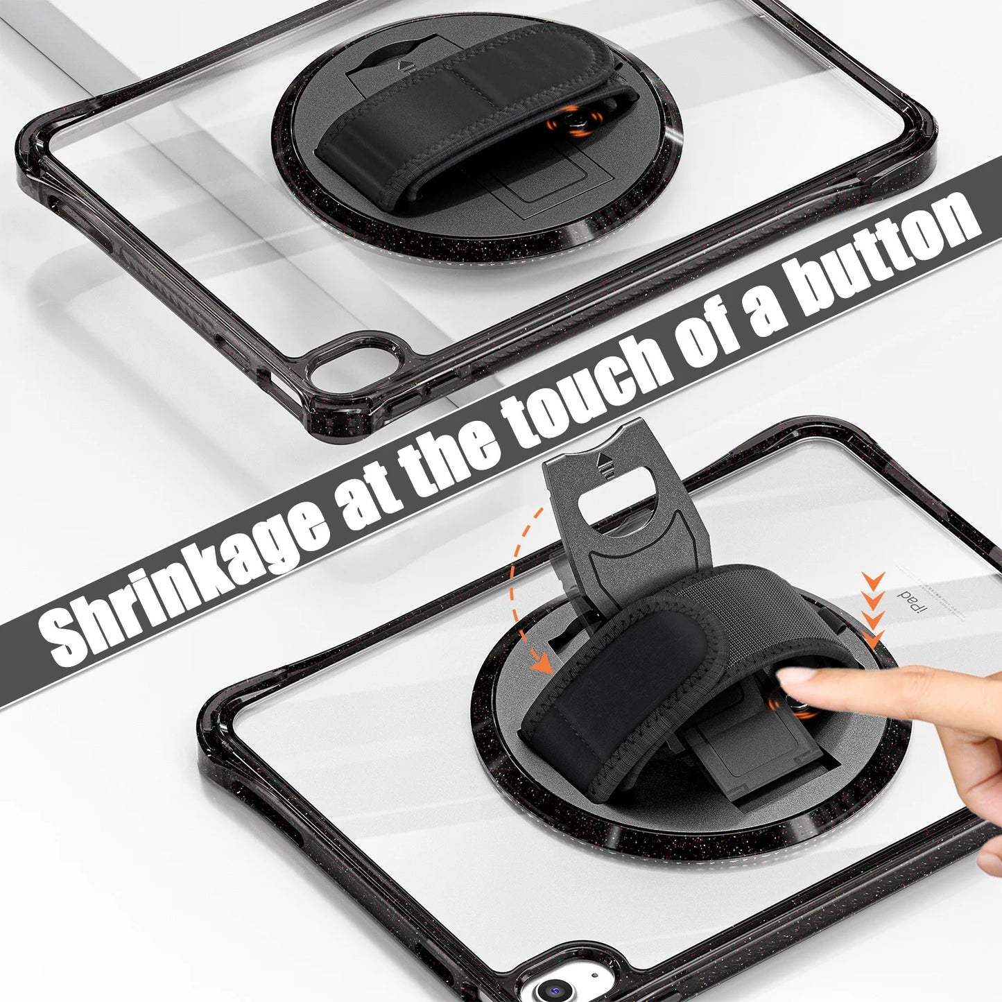 For ipad 10th Generation Case 10.9 inch 2022 Shockproof Transparent Wrist Strap Rotating Stand For ipad 10th A2757 A2777 A2696