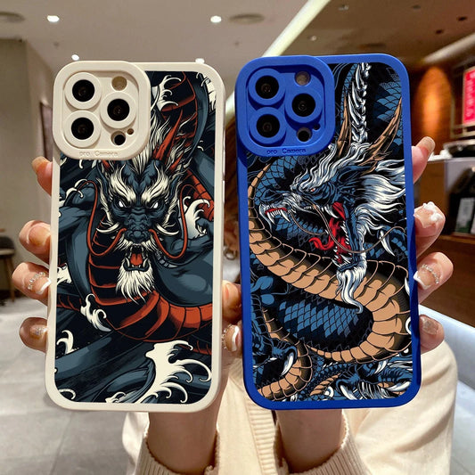 Fashion Chinese Vintage Dragon Phone Case For iPhone 13 12 11 14 Pro Max 14 Plus 7 8 Plus SE2020 XS XR X Soft Silicon Back Cover