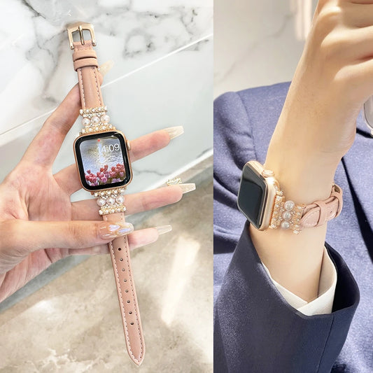 Design band For Apple Watch bands ultra-2 49mm 45mm 41mm 40mm-44mm Luxury Women Leather strap for iWatch Series 9 8 7 6 5 4 3 SE