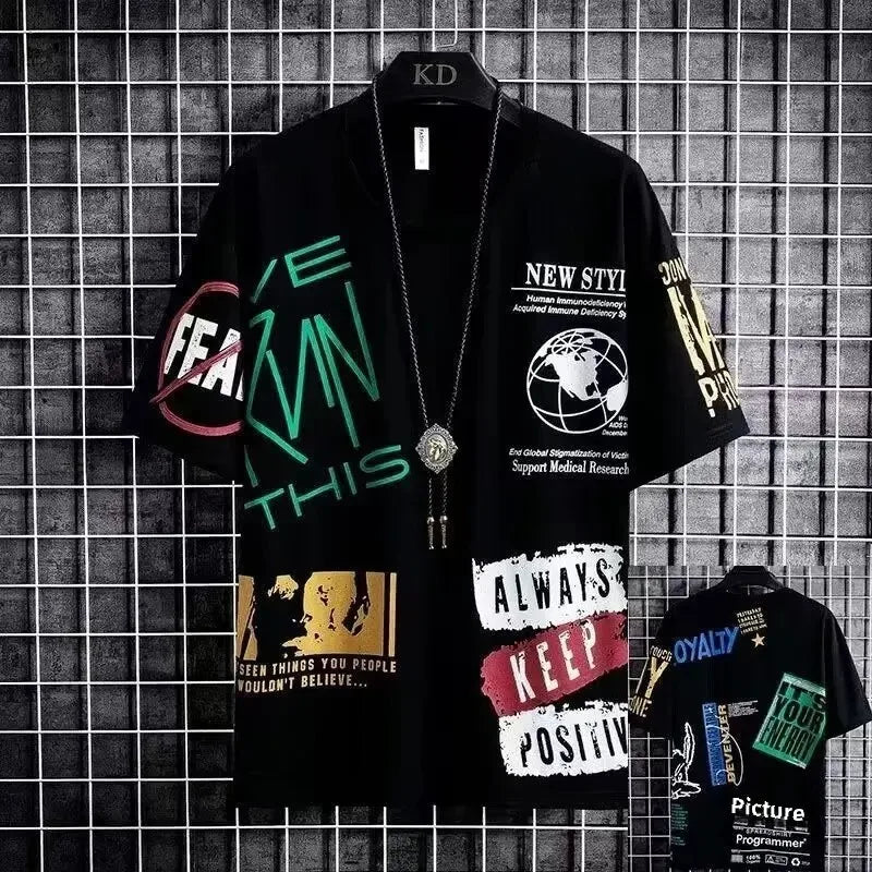 Loose Short Sleeve round Neck T-Shirt Thin Summer Casual Style for Men Breathable Streetwear Student Stall Short T-Shirt