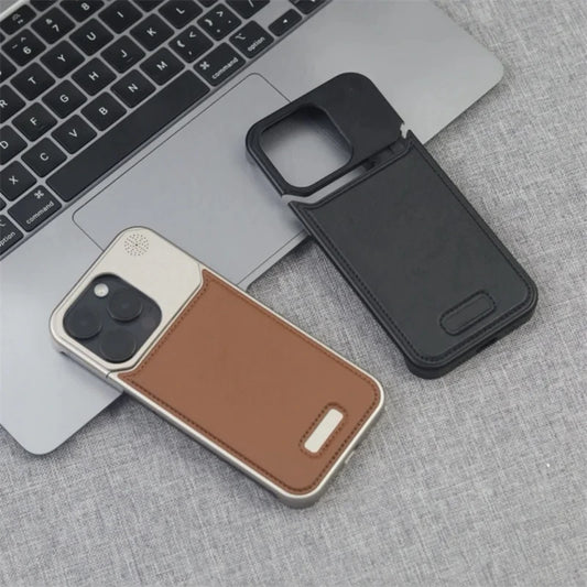 Aluminum Alloy Leather Magnetic Phone Case For iPhone 17 16pro 15 14 Pro Max Wireless Charging Metal Frameless Shockproof Cover