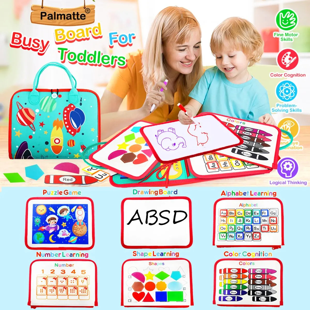 Tablero ocupado Montessori, juguetes para niños pequeños, juguete sensorial, aprendizaje preescolar, actividades educativas de viaje para niños, habilidades motoras finas