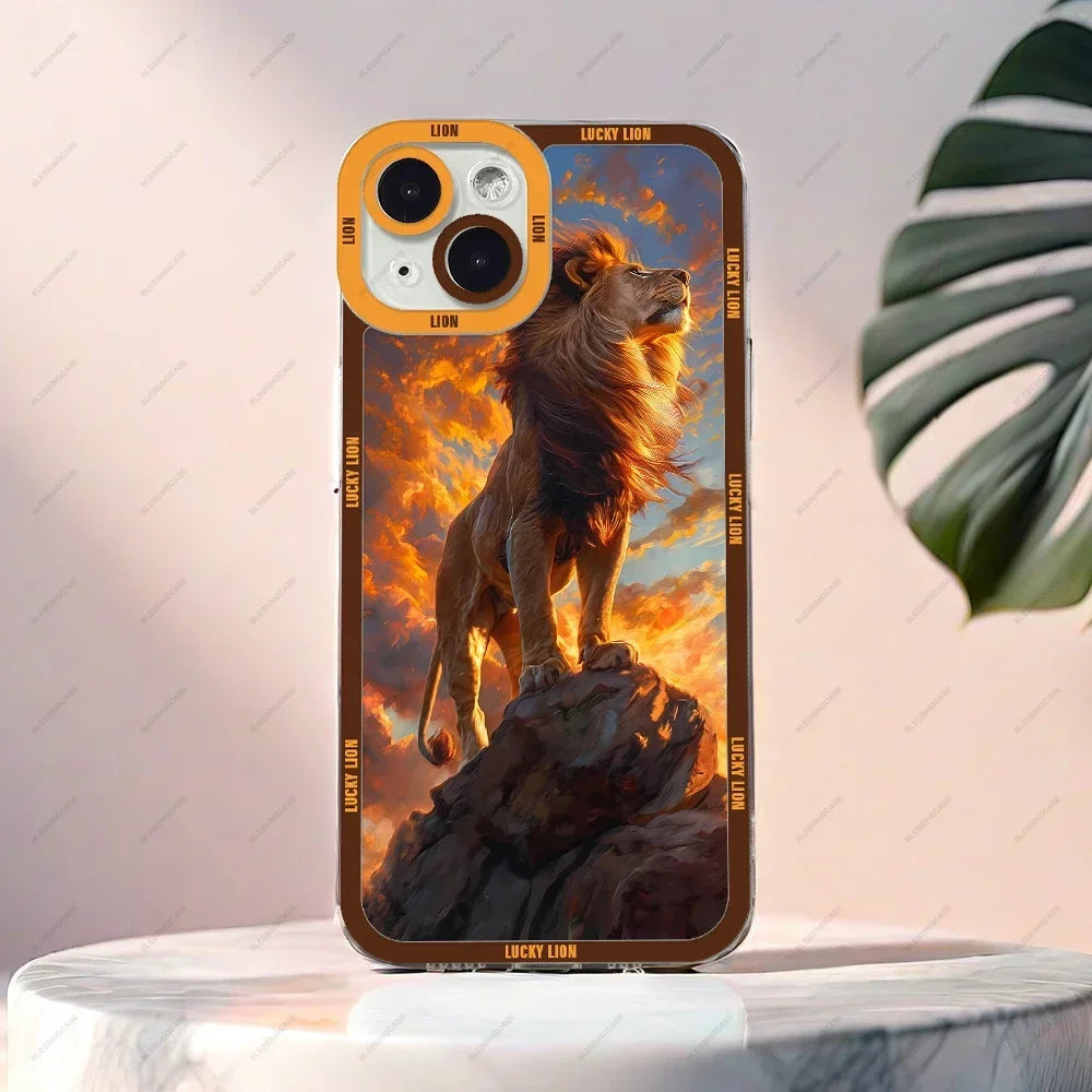 Lion Pattern Phone Case For iPhone 16 15 14 13 12 11 Plus Pro Max Mini XS X XR Soft Silicone Cover