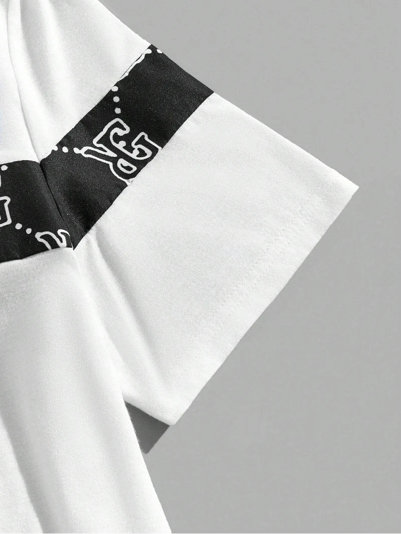 Men's Suit Retro Fashion Letters Printed Round Neck T-shirt Shorts Suit Comfortable And Breathable Men's Two-piece Suit
