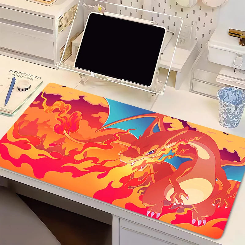 Mouse Pad Anime Flame Dragon PC Gamer Computer P-pokemonS Mousepad Varmilo C-charizard Keyboard Gaming Accessories Cute Desk Mat