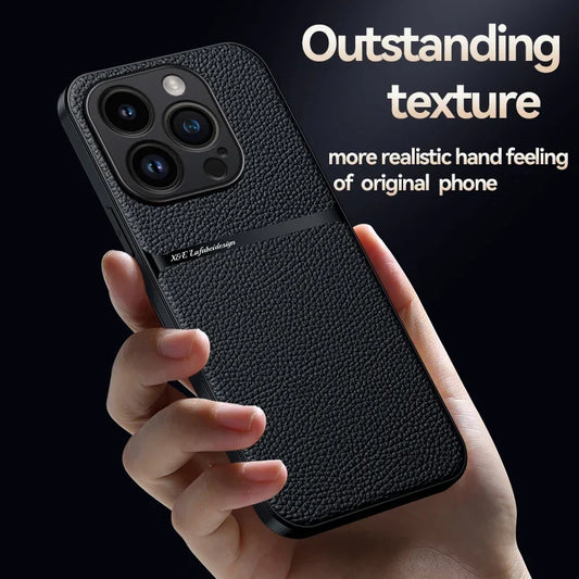 For iPhone15 Pro Max Luxury Leather Cover For iPhone 14 13 12 11 Plus Car Holder Case Magnetic Silicone Shockproof