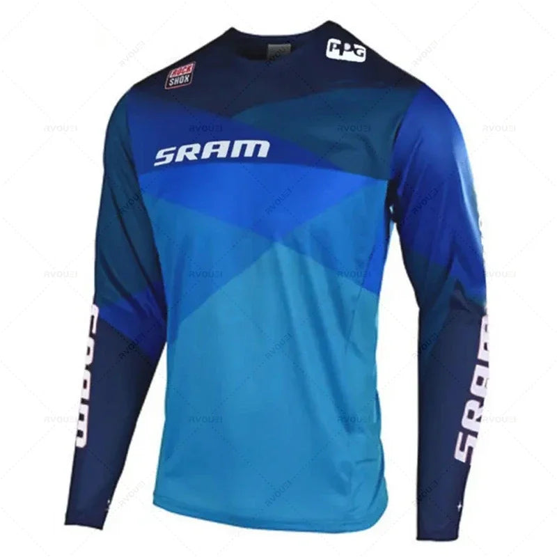 New Sram Motorcycle Off-Road Long Sleeve Cycling Jersey DH Downhill Endurance Race MTB Polyester Breathable Quick-Drying T-Shirt