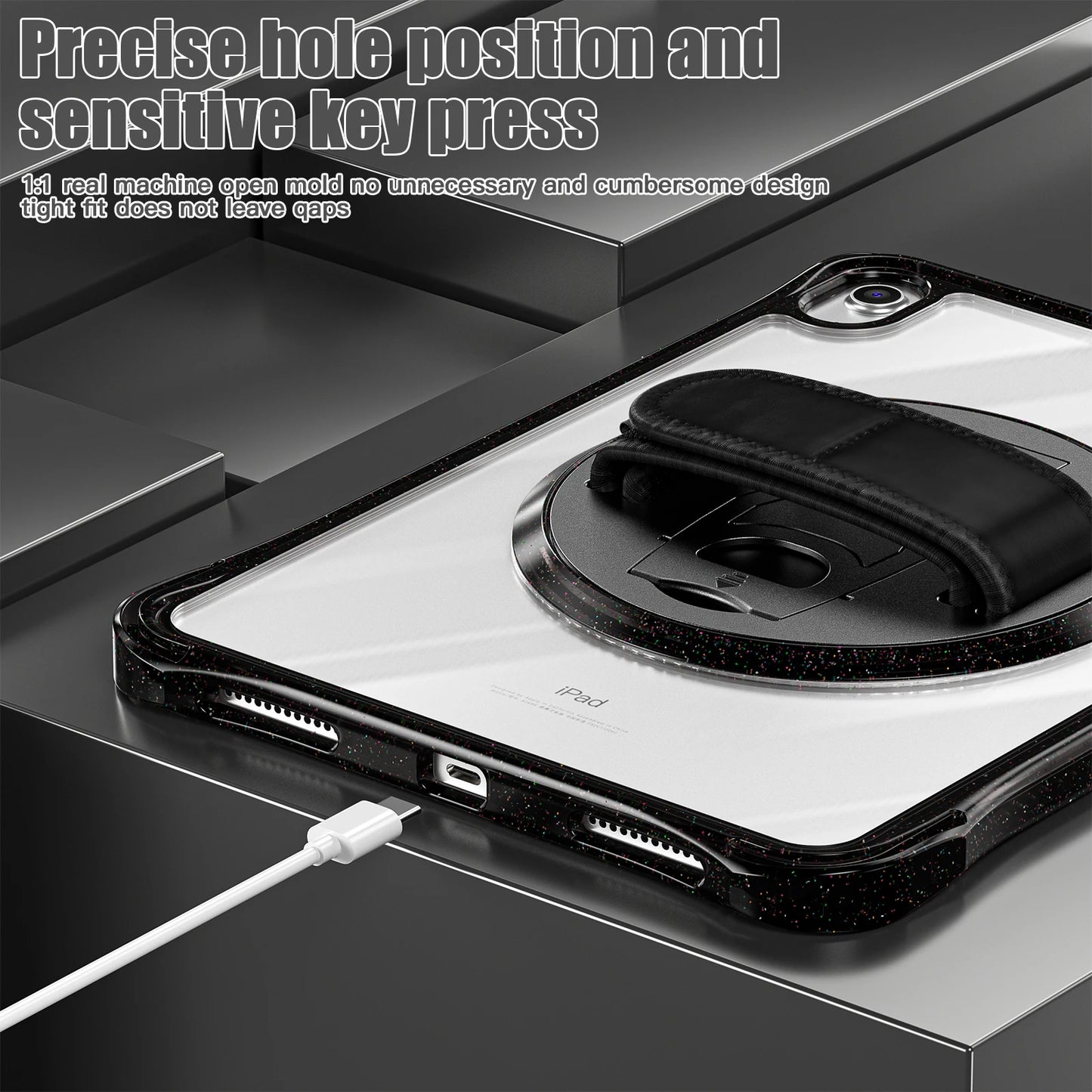 For ipad 10th Generation Case 10.9 inch 2022 Shockproof Transparent Wrist Strap Rotating Stand For ipad 10th A2757 A2777 A2696