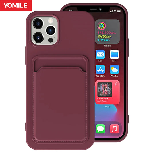 Push Card Slot Matte Soft TPU Bumper Case For iPhone 16 15 14 13 12 11 Pro Max Plus Mini X XS XR Max Shockproof Wallet Cover