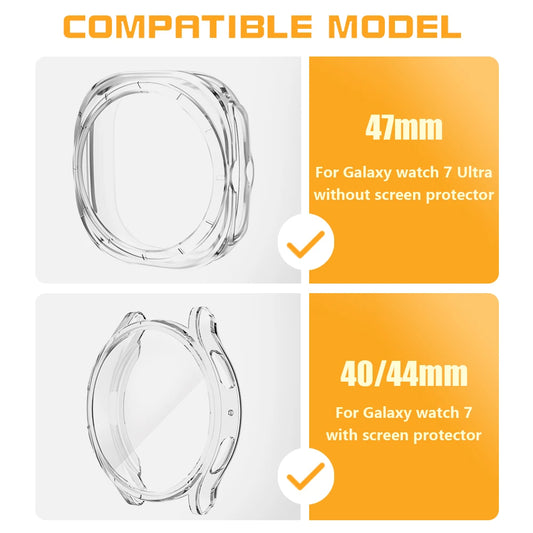 Glass+Case Full Cover for Samsung Galaxy Watch 7 40mm 44mm TPU Anti drop and waterproof Protector Case Watch 7 Pro 47mm