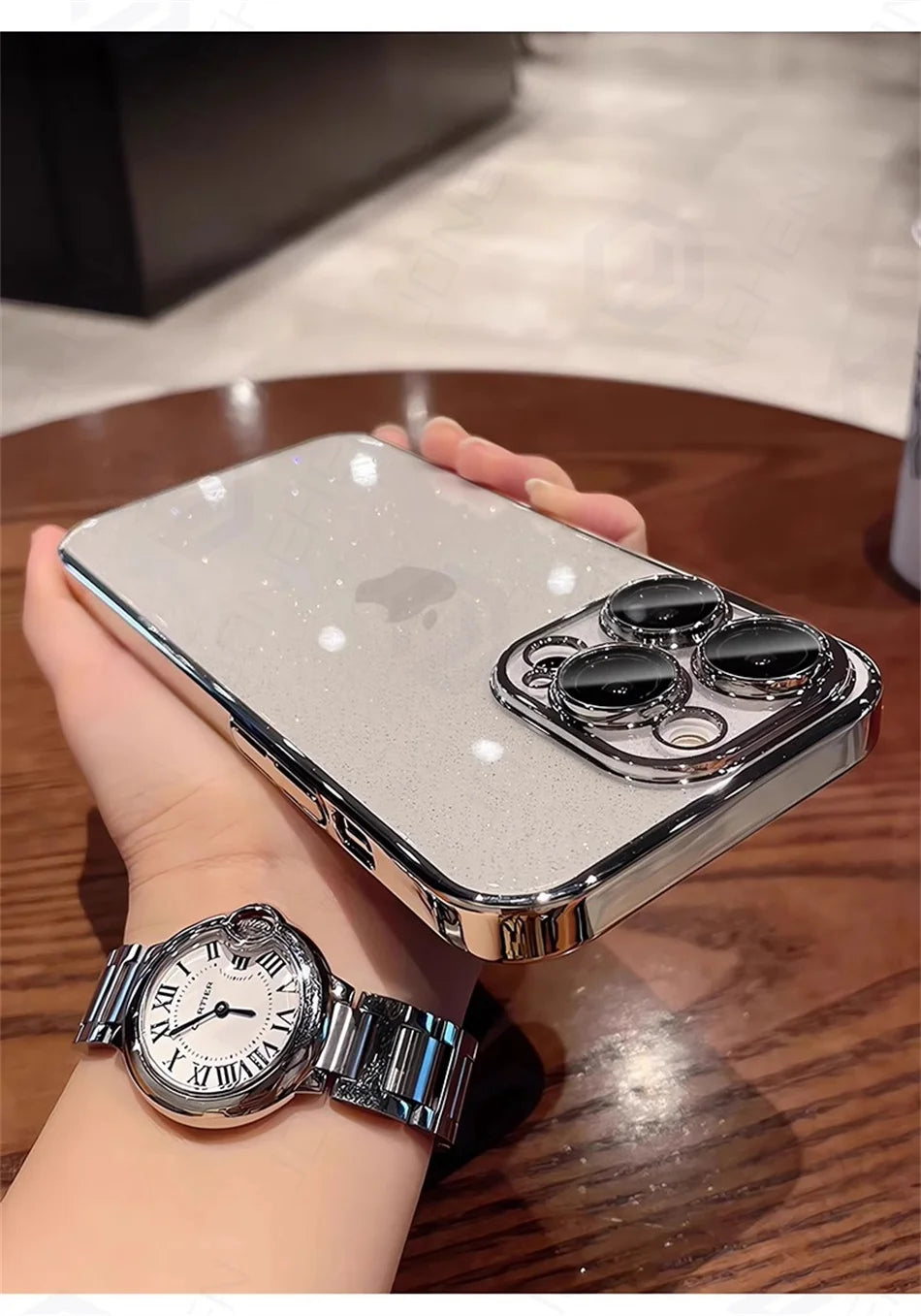 Luxury Bling Glitter Clear Slim Case For iPhone 16 15 14 13 12 Pro Max Shockproof Plating Bumper Desert Gold Transparent Cover