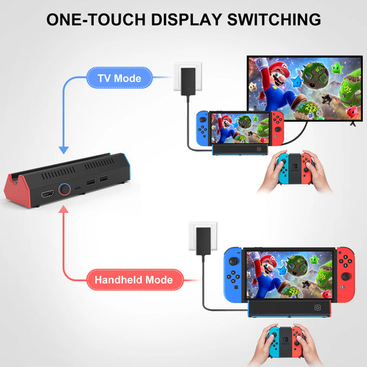 Base de estación de carga portátil con adaptador HDMI 4K/puerto USB 2,0/tipo C para Nintendo Switch OLED Dock