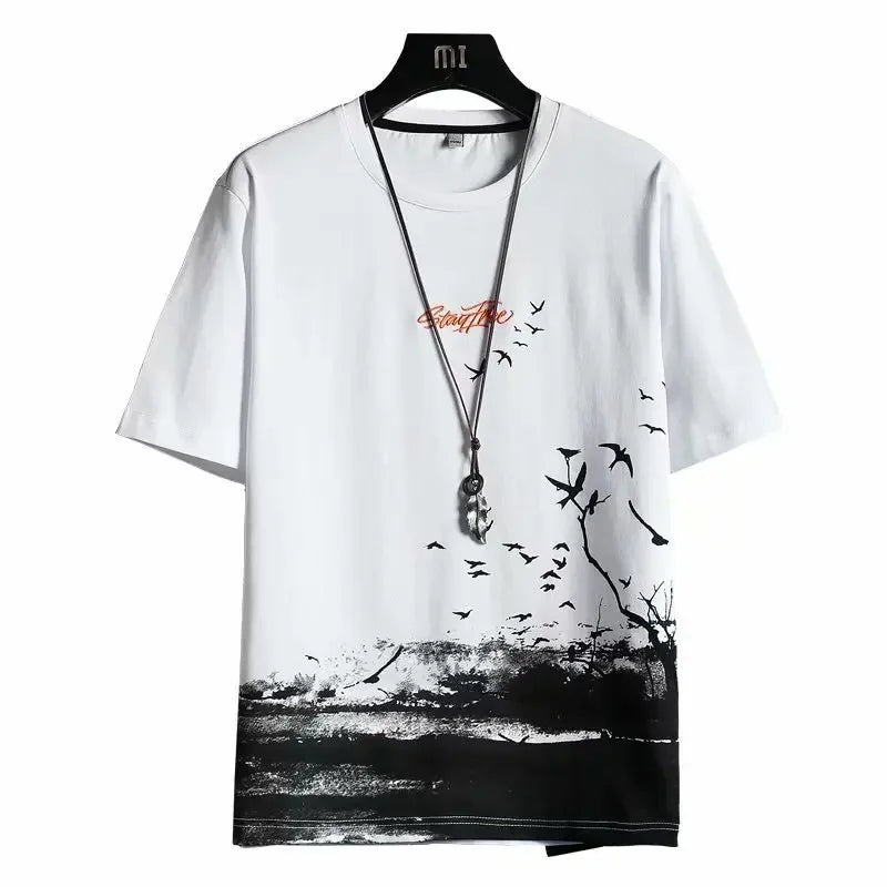 Loose Short Sleeve round Neck T-Shirt Thin Summer Casual Style for Men Breathable Streetwear Student Stall Short T-Shirt