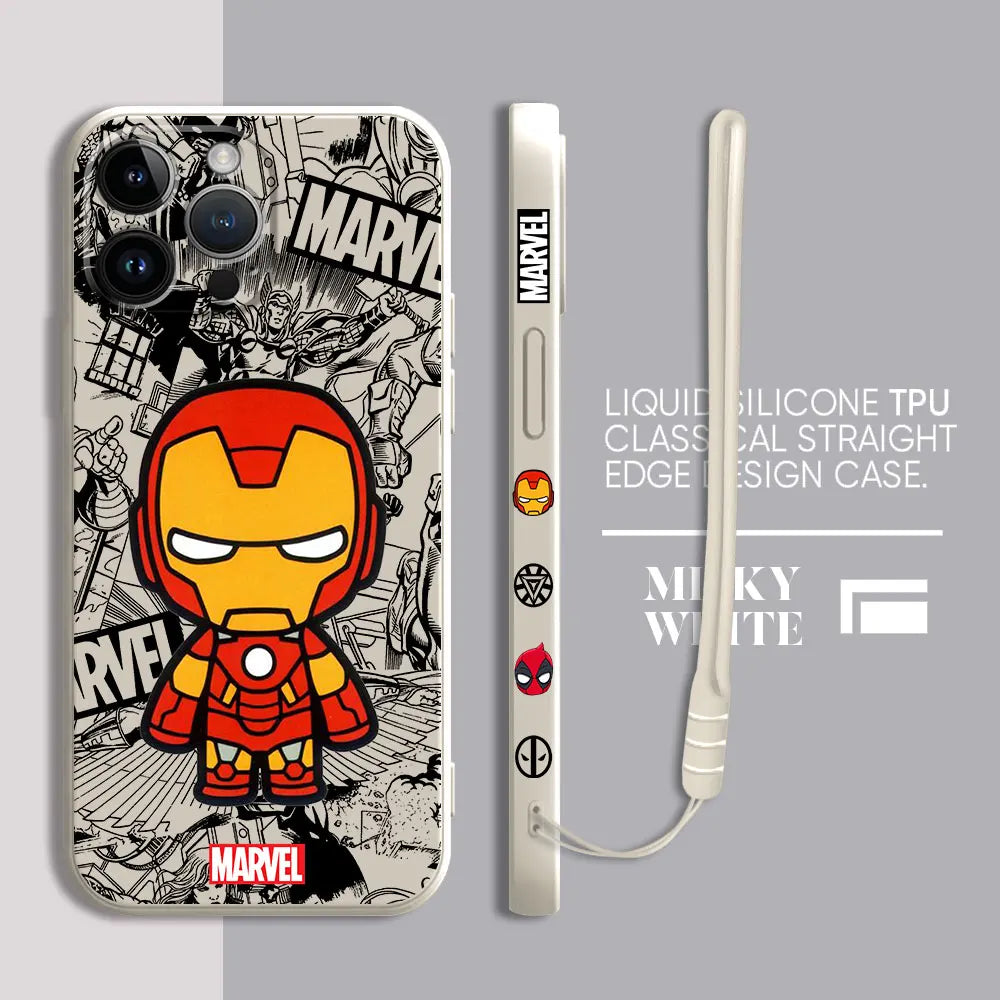 Cartoon Marvel Ironman Deadpool Case for iPhone 12 11 15 Plus X 7 8 13 Mini XR 14 Pro Max SE XS Soft Luxury Cover