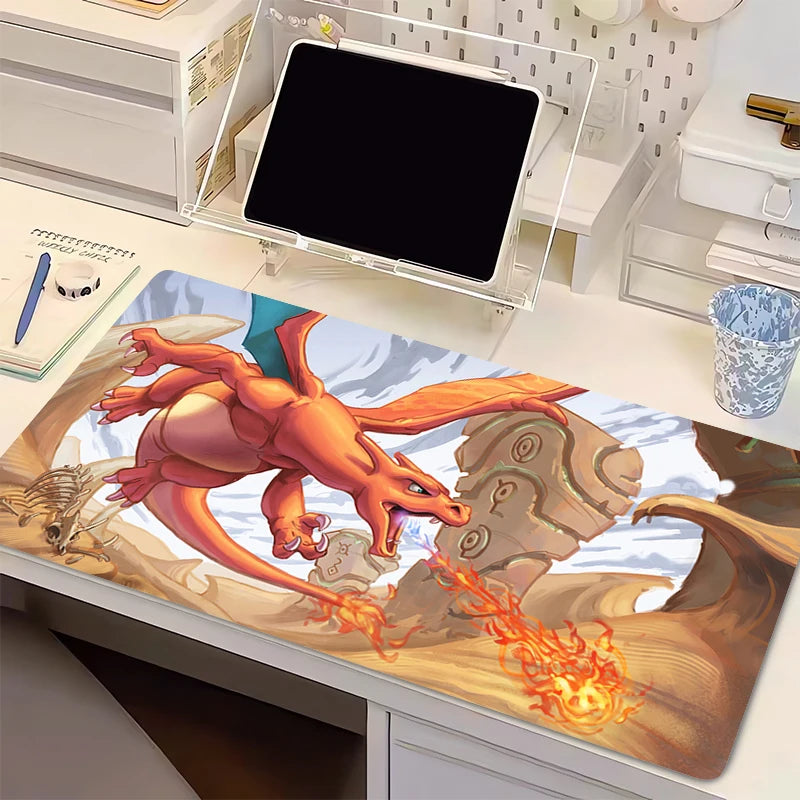 Mouse Pad Anime Flame Dragon PC Gamer Computer P-pokemonS Mousepad Varmilo C-charizard Keyboard Gaming Accessories Cute Desk Mat